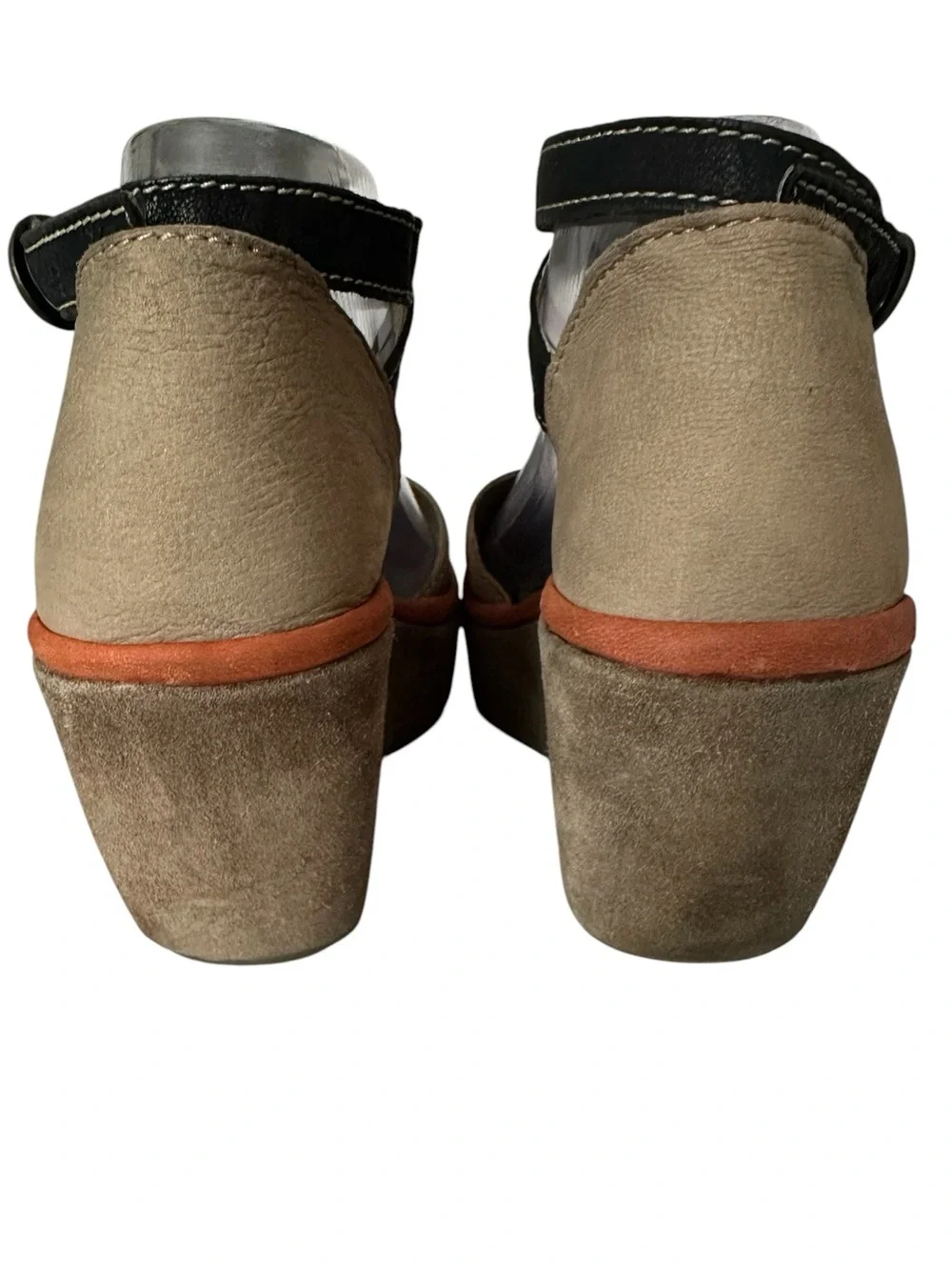 Fly London Punch Penn Wedge Sandals Taupe Nubuck Leather Size 40